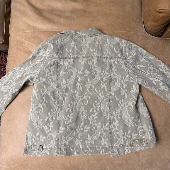 Denim & Co. Khaki Green Floral Jean Jacket Women’s Size Size Large - Picture 6 of 7